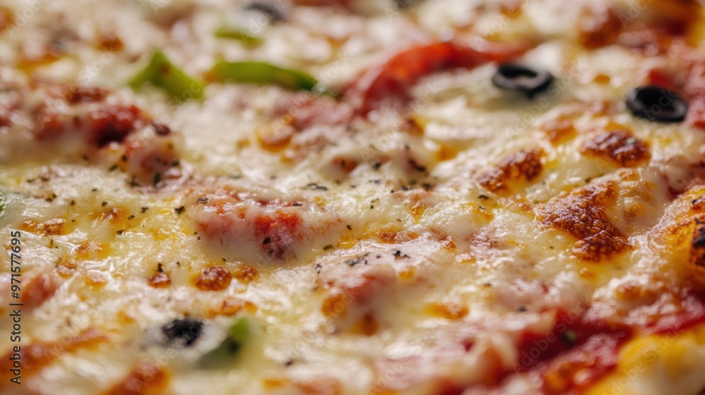 Closeup of Delicious Pizza with Melted Cheese Closeup of Delicious Pizza with Melted Cheese