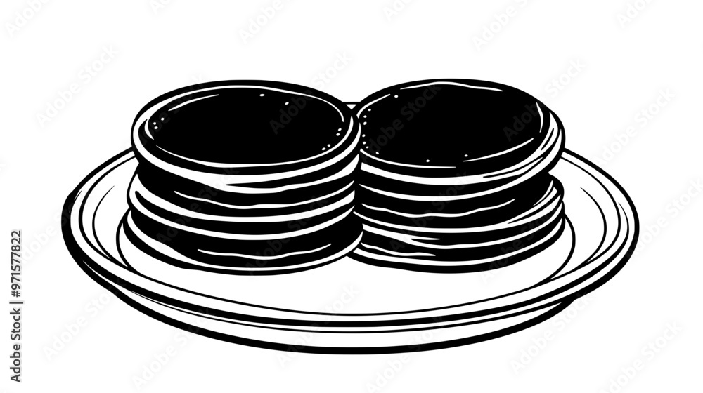 A plate with dorayaki pancakes lined up in two neat rows, vector illustration art A plate with dorayaki pancakes lined up in two neat rows, vector illustration art