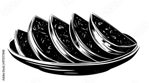 Halva slices arranged in a semicircular formation on a plate, vector illustration art