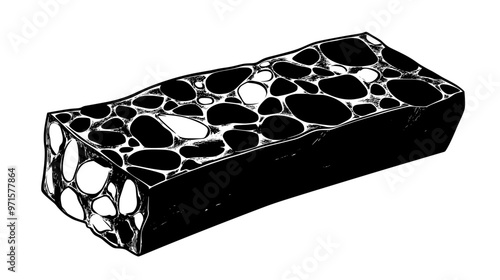 Portion of hard nougat demonstrating rigid, brittle surface with visible nut inclusions, vector illustration art