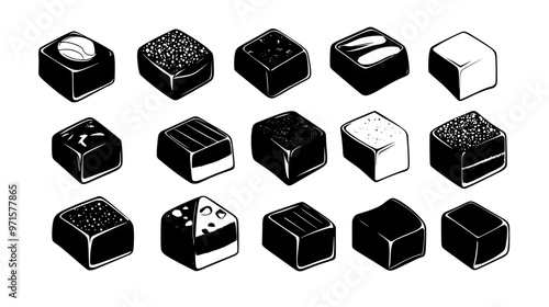 Portion of nut-based confection cut into squares, demonstrating nut-filled, cohesive interior, vector illustration art
