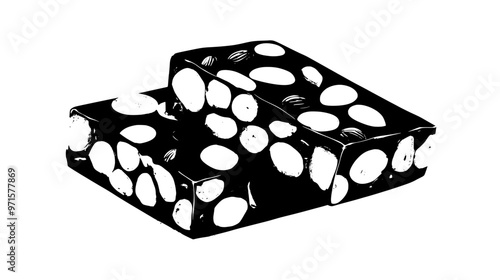 Portion of hard nougat demonstrating rigid, brittle surface with visible nut inclusions, vector illustration art