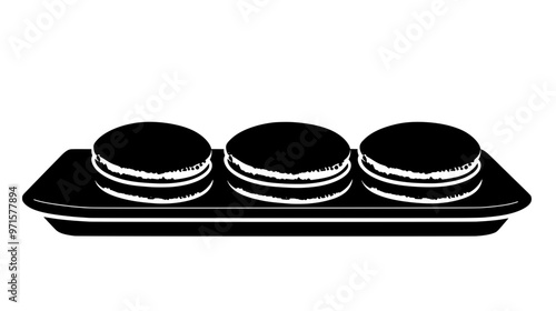 A rectangular plate displaying a line of dorayaki pancakes arranged in a row, vector illustration art