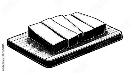 Rectangular halva block with precise slices on a wooden board, vector illustration art