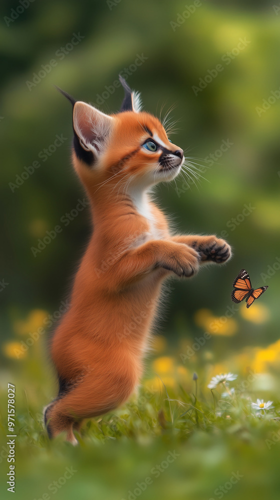 Obraz premium a cat playing with butterflys