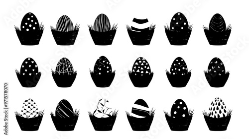 Rows of egg-shaped chocolates placed in baskets for an Easter celebration, vector illustration art