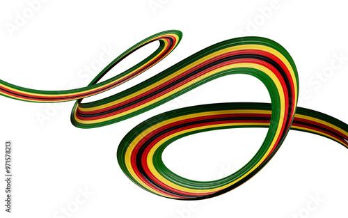 White3d Flag Of Zimbabwe Country, Shiny Wavy 3d Flag Ribbon Isolated On White Background, 3d illustration
 photo