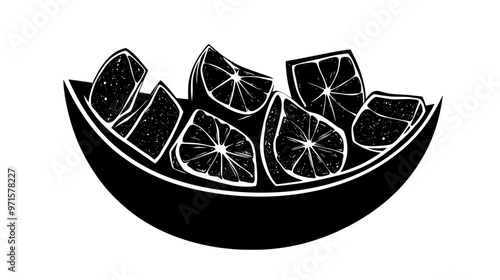 Section of fruit-based confection revealing interior filled with chunks of dried fruit, vector illustration art