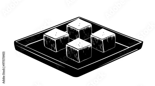 Halva blocks arranged symmetrically on a rectangular ceramic tray, vector illustration art