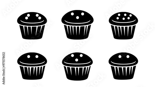 Six financiers evenly spaced on a flat surface in a simple display, vector illustration art