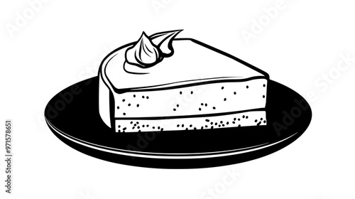 Simple, unsliced sponge cake on a round serving dish, vector illustration art