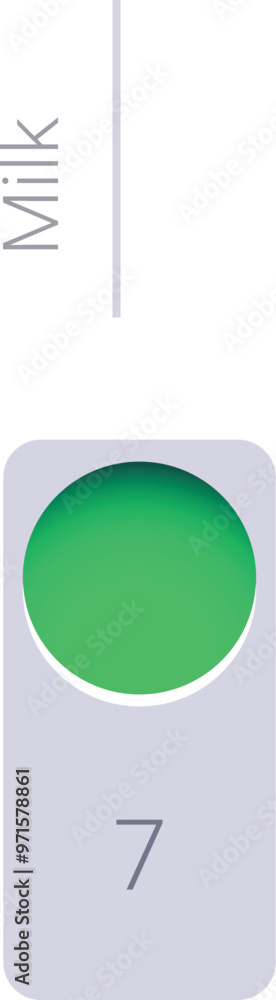 Minimalist graphic showing the level of milk with a green dot over the number seven Minimalist graphic showing the level of milk with a green dot over the number seven