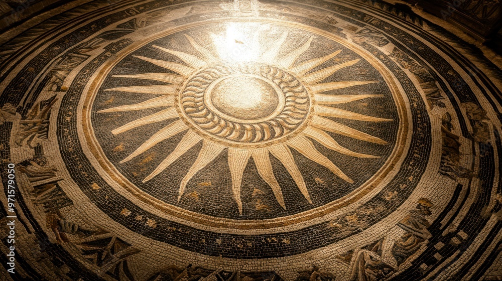 Obraz premium Ancient Roman Mosaic Depicting the Sun