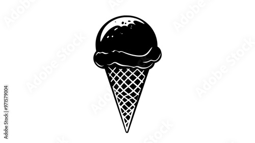 Single scoop of sorbet in a cone on a smooth countertop with no toppings nearby, vector illustration art
