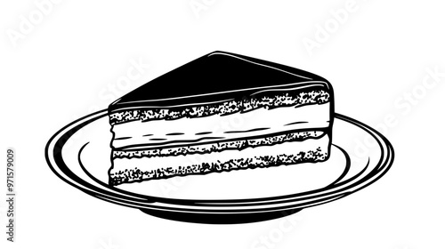 Single slice of sponge cake neatly placed on a plate, vector illustration art