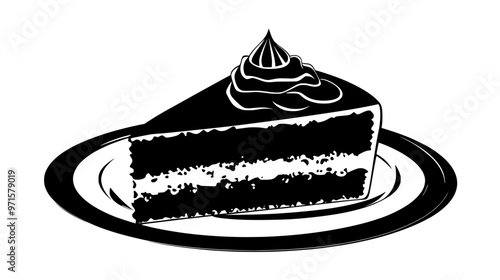 Single slice of sponge cake neatly placed on a plate, vector illustration art