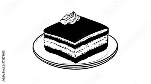Single tiramisu on a flat surface, no distractions or props, vector illustration art