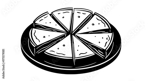 Sliced cheesecake arranged in a circular pattern on a serving dish, vector illustration art