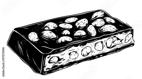 Slice of nougat revealing smooth, flexible texture with a generous amount of nuts, vector illustration art