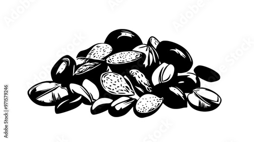 Small fragmented pieces of nuts, often used for garnish or in sweet dishes, vector illustration art