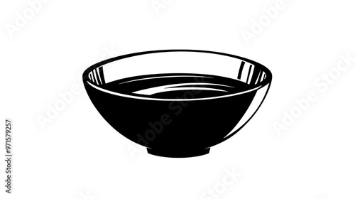 Small glass bowl with sauce, centered on a dining table, vector illustration art
