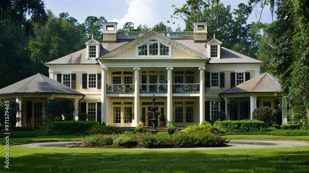 Obraz premium Elegant Southern Mansion with Lush Green Lawns