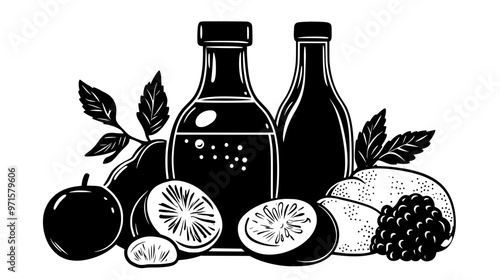 Syrupy blend of fruit and sweetener, used to add flavor to baked products, vector illustration art
