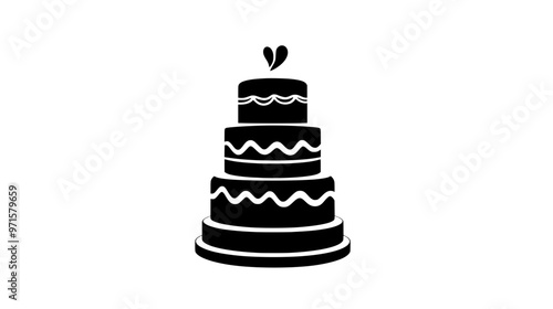 Tall tiered cake on a smooth surface with simple layer designs, vector illustration art