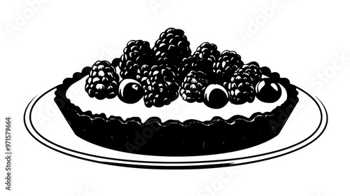 Tart with a crumbly base, sweet creamy filling, and fruit, vector illustration art