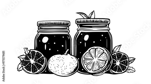 Thick fruit preserve made by cooking fruit and sugar, applied to baked goods, vector illustration art