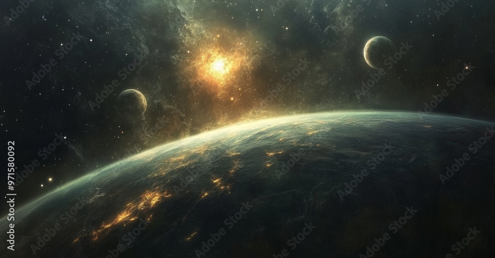 Obraz premium Dramatic Cosmic Landscape of Majestic Planets and Celestial Phenomena