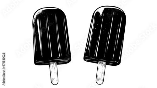 Two artisanal popsicles displayed on a smooth surface side by side with no additional decorations or items, vector illustration art