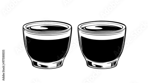 Two panna cotta cups side by side on a smooth, neutral surface, vector illustration art
