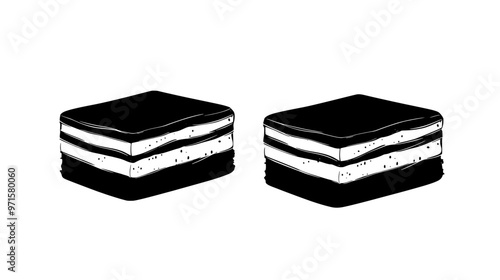Two tiramisu portions aligned in a straight row on a smooth surface, vector illustration art