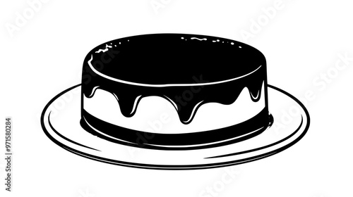 Whole sponge cake resting on a clean, flat serving plate, vector illustration art