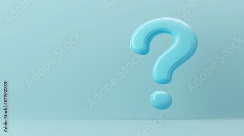 Big blue question mark floating on a pastel blue background