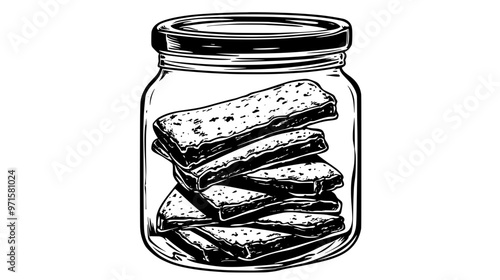 Biscotti stacked in a clear glass jar on a kitchen counter, vector illustration art