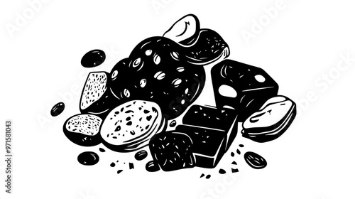 Blend of ground nuts and crumbled baked items, typically used in dessert toppings, vector illustration art