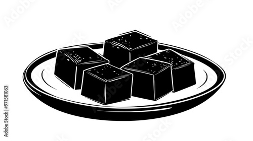 Block of halva cut into rectangular pieces placed on a serving plate, vector illustration art