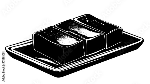 Block of halva sliced into even pieces on a rectangular plate, vector illustration art