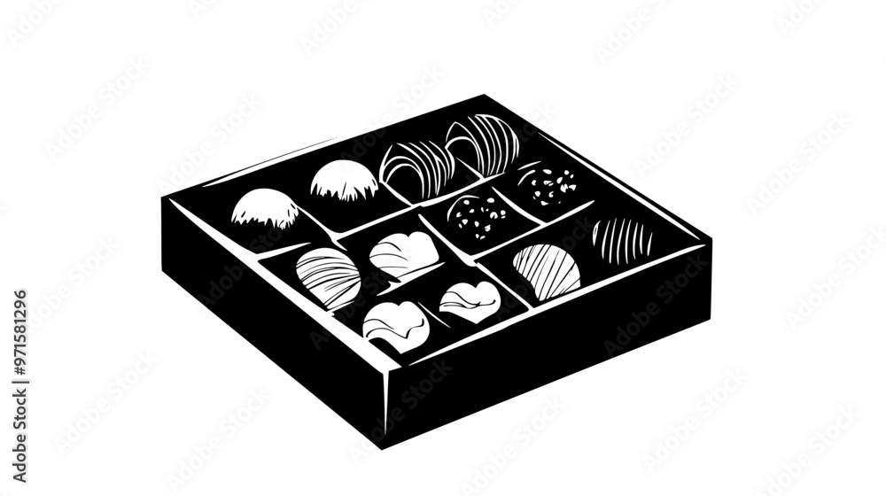 Box of assorted chocolates neatly placed on a table for Valentine's gifting, vector illustration art Box of assorted chocolates neatly placed on a table for Valentine's gifting, vector illustration art