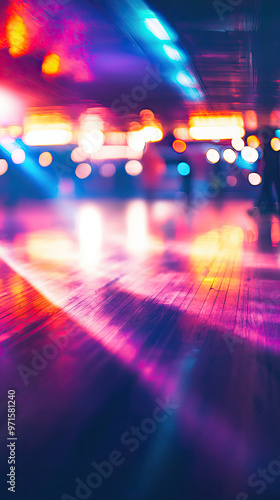 Vibrant disco lights illuminate roller rink, creating lively atmosphere