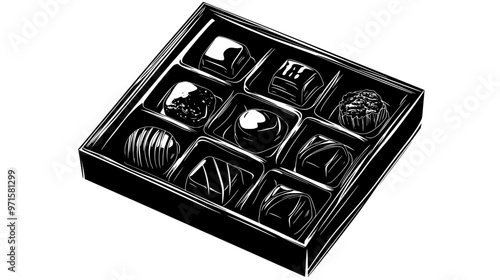 Chocolates in luxury packaging, carefully placed in symmetrical design, vector illustration art