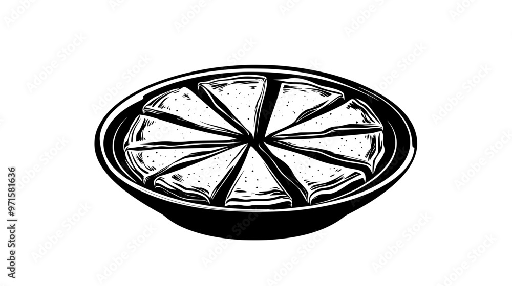 Circular kunafa dessert, portioned into neat triangles on a flat dish, vector illustration art Circular kunafa dessert, portioned into neat triangles on a flat dish, vector illustration art