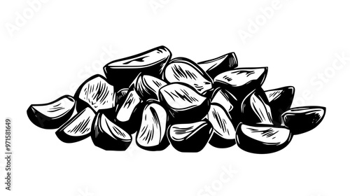 Chopped nuts in small pieces, adding a crunchy element to sweet or savory dishes, vector illustration art