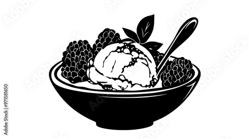Vanilla ice cream scoop served in a simple bowl, vector illustration art