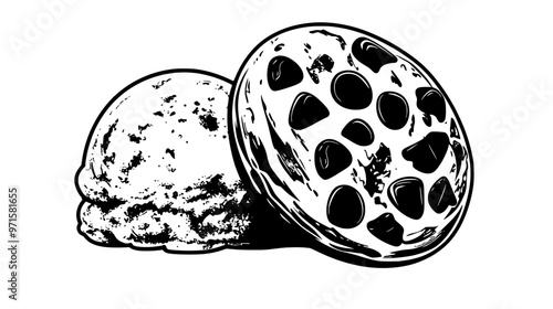 Vanilla ice cream scoop served in a simple bowl, vector illustration art