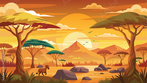 African Savanna Background Vector Illustration Free 