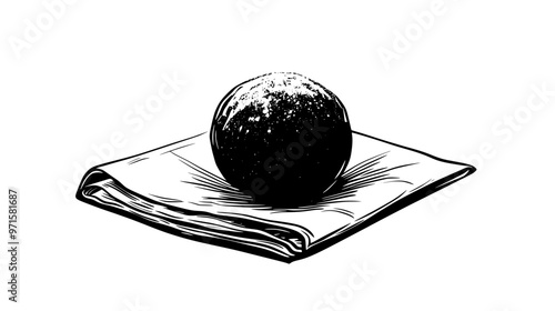 Classic truffle dusted with cocoa powder, resting on a napkin, vector illustration art