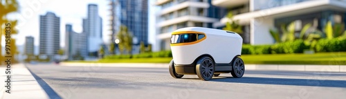 A futuristic delivery robot navigating city streets, optimizing efficiency for smallscale deliveries, delivery robot, lastmile delivery efficiency photo